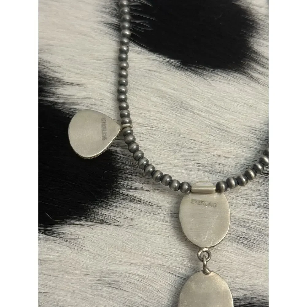 Native American 4mm Navajo Pearl Sterling Silver Cotton Candy Turquoise Necklace